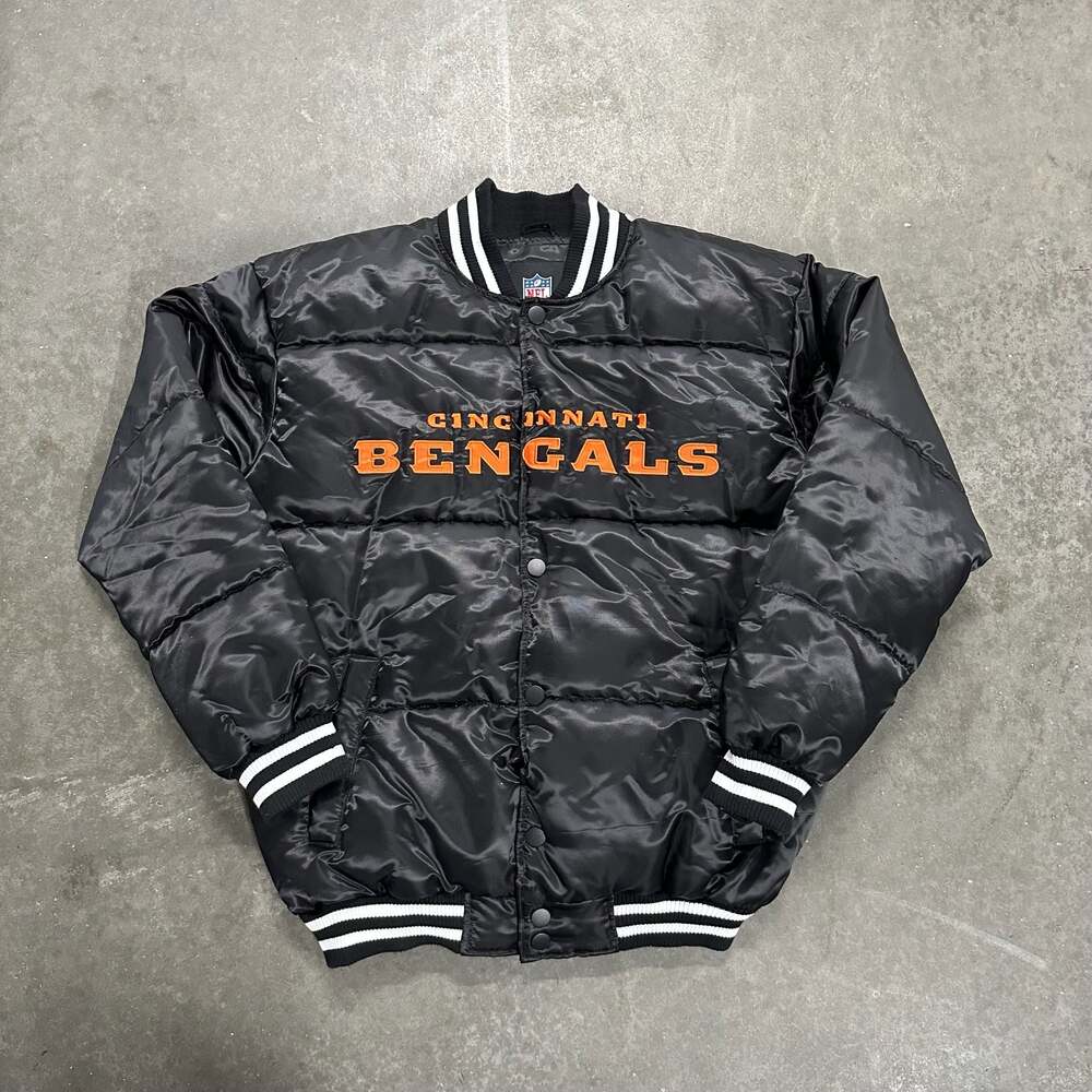 G-III Sports NFL Cincinnati Bengals Black Satin Puffer Bomber Jacket Size Small
